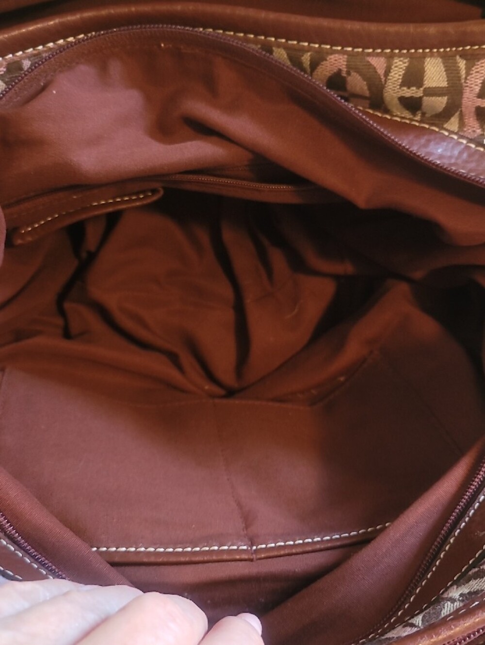 Etienne Aigner Brown & Pink Patterned Satchel with Buckle Detail - Picture 7 of 7